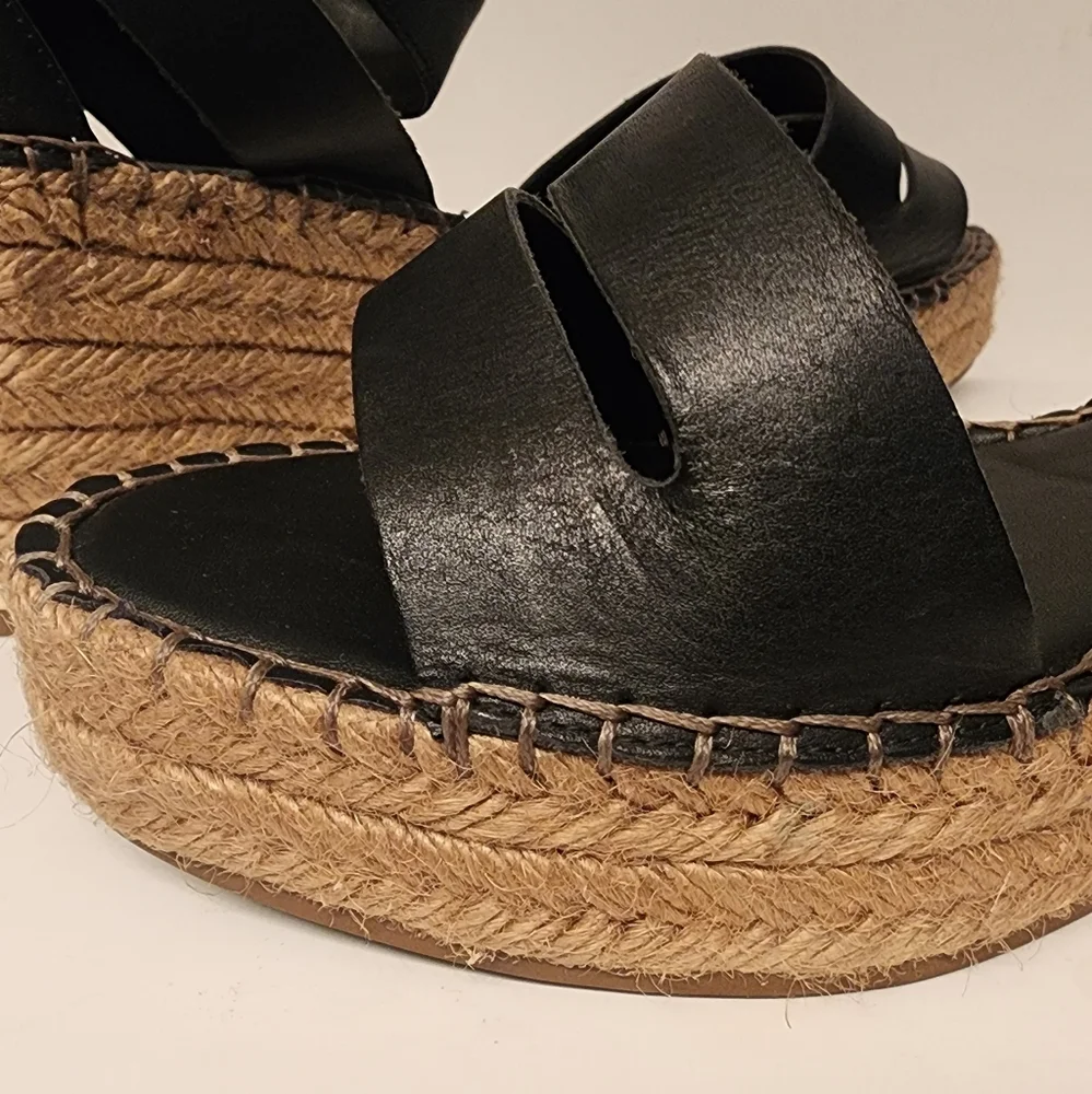 Franco Sarto Callia Espadrille Wedge Sandal In Black Leather Size 11